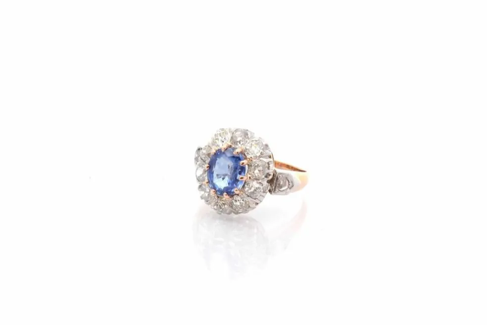 Bague ancienne 1900 saphir et diamants