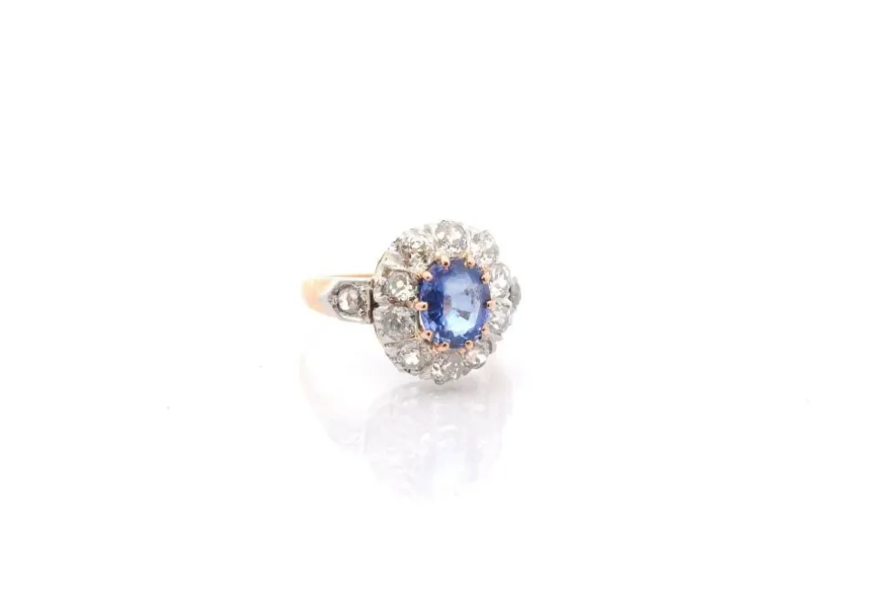 Bague ancienne 1900 saphir et diamants