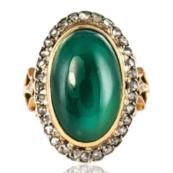 Bague ancienne agate verte et diamants taillés en rose