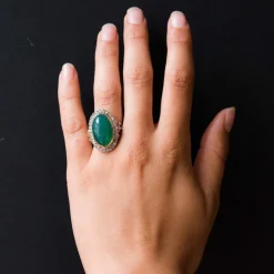 Bague ancienne agate verte et diamants taillés en rose