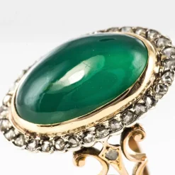 Bague ancienne agate verte et diamants taillés en rose