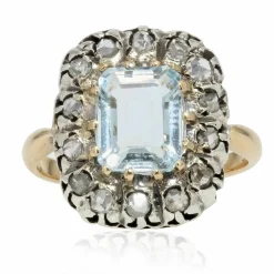 Bague ancienne aiguemarine diamants