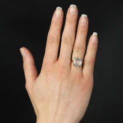 Bague ancienne aigue-marine taille émeraude et or jaune