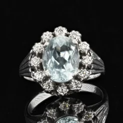 Bague ancienne aigue-marine et diamants