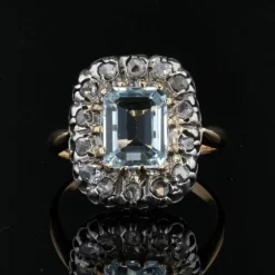 Bague ancienne aiguemarine diamants