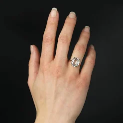 Bague ancienne aigue-marine taille émeraude et or jaune