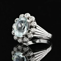 Bague ancienne aigue-marine et diamants