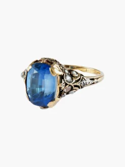 BAGUE ANCIENNE ANNEES 1900 OR ET SAPHIR