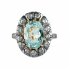 Bague ancienne Argent, Aigue Marine et Diamants