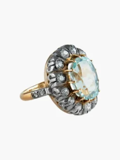 Bague ancienne Argent, Aigue Marine et Diamants