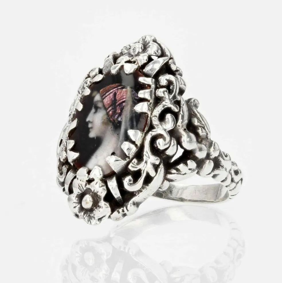 Bague ancienne argent émail
