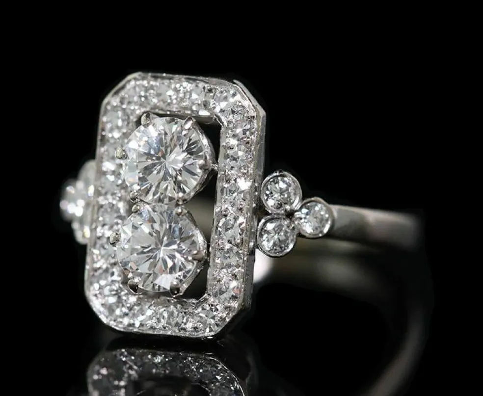 Bague ancienne Art Déco 1920 platine et diamants