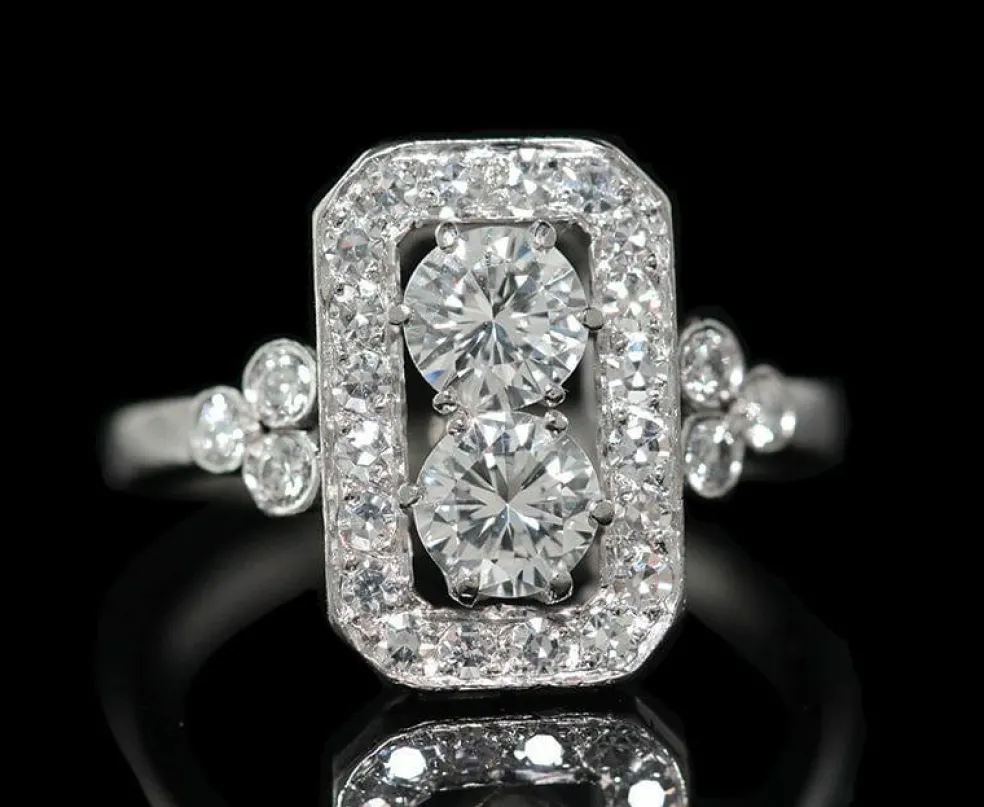 Bague ancienne Art Déco 1920 platine et diamants