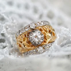 Bague ancienne bandeau chimères diamants