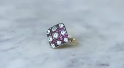 Bague ancienne Damier Diamants et Rubis Calibrés