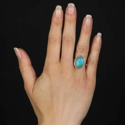 Bague ancienne diamants et turquoise