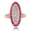 Bague ancienne diamants rubis navette
