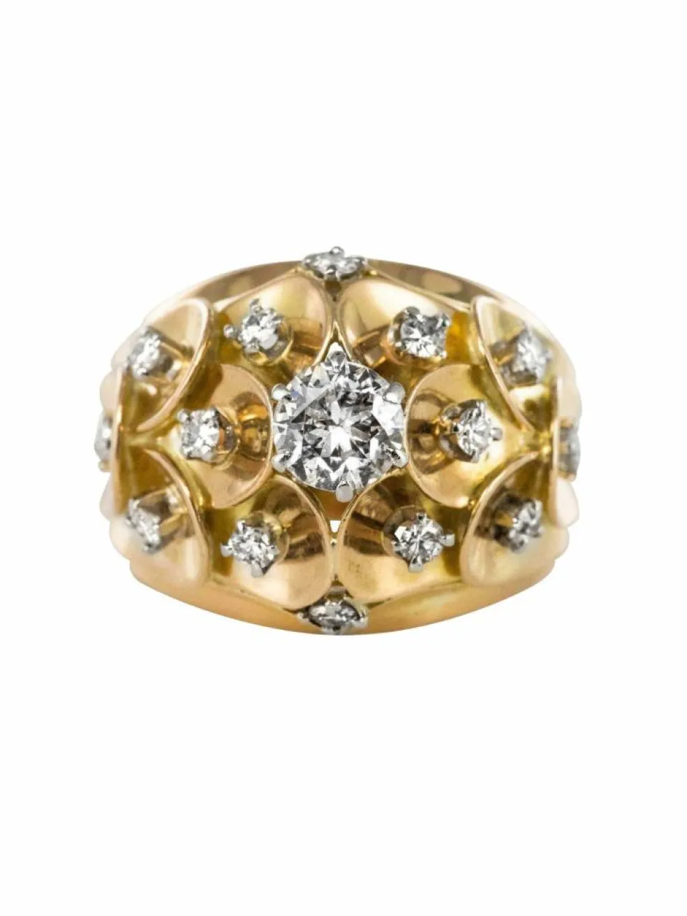 Bague ancienne dôme d'écailles et de diamants