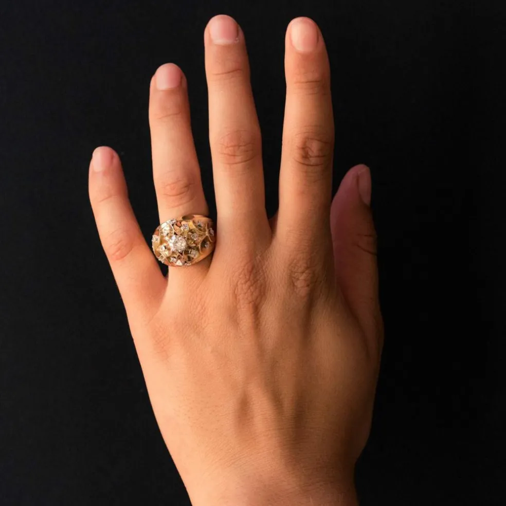 Bague ancienne dôme d'écailles et de diamants