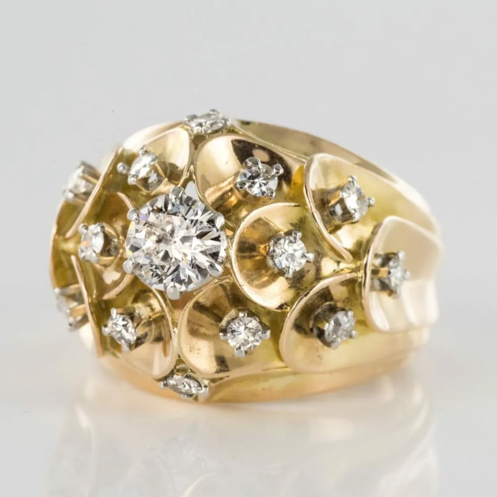 Bague ancienne dôme d'écailles et de diamants