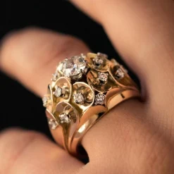 Bague ancienne dôme d'écailles et de diamants