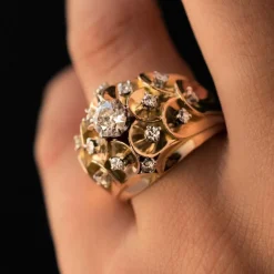Bague ancienne dôme d'écailles et de diamants