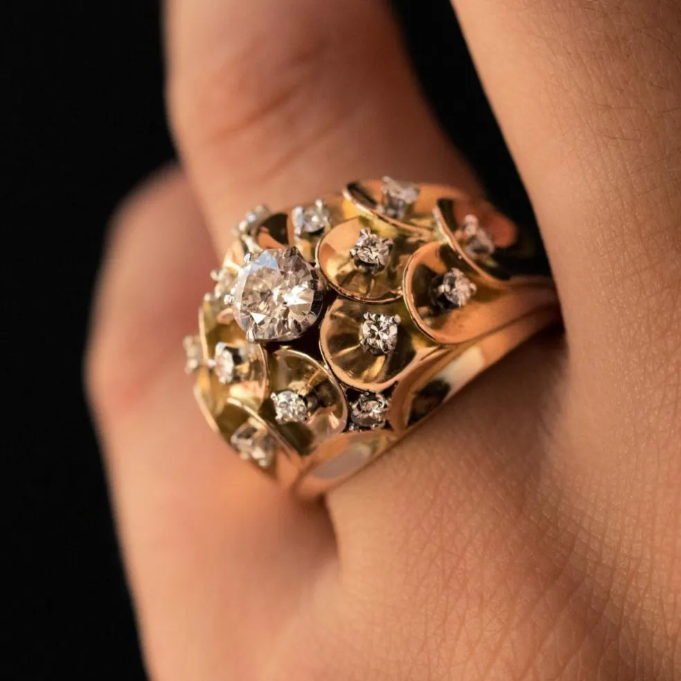 Bague ancienne dôme d'écailles et de diamants