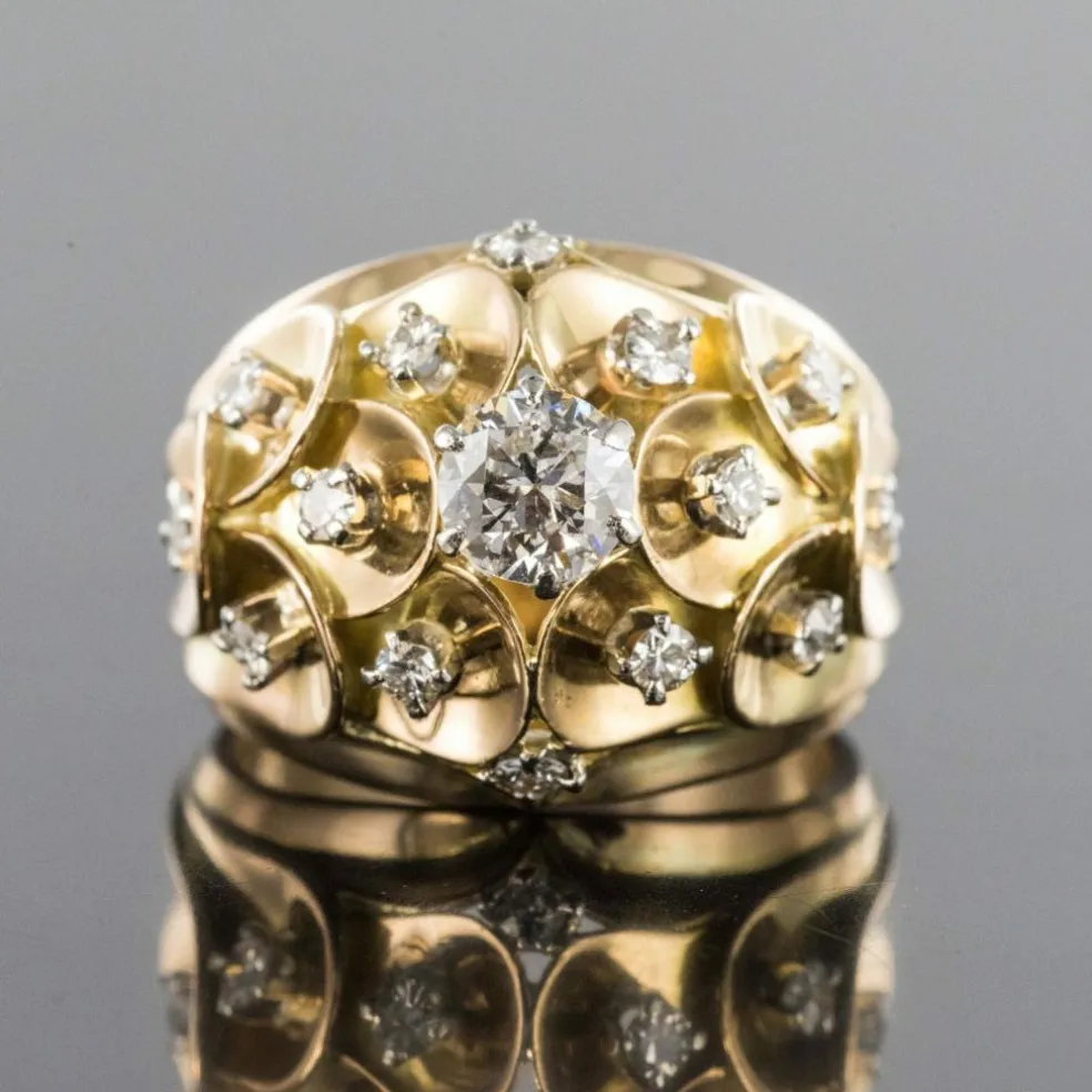 Bague ancienne dôme d'écailles et de diamants