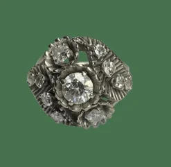 BAGUE ANCIENNE DÔME DIAMANTS OR BLANC & PLATINE
