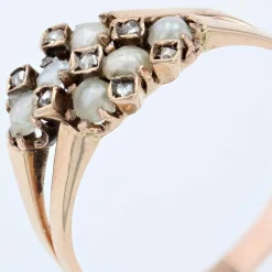 Bague ancienne double anneau perles fines diamants