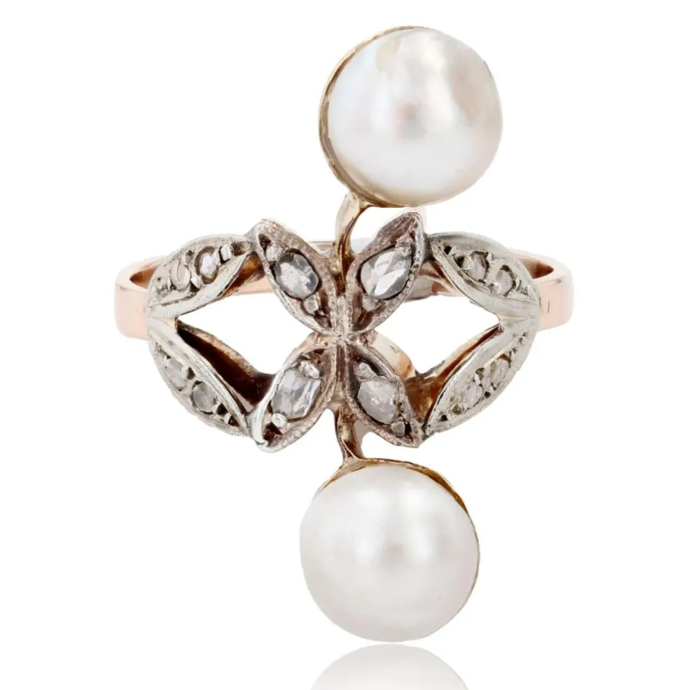 Bague ancienne duo perles et diamants