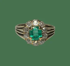 BAGUE ANCIENNE EMERAUDE ET DIAMANTS