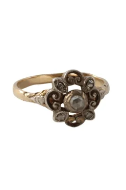 Bague ancienne en or 14 carats et argent avec diamants taille rose