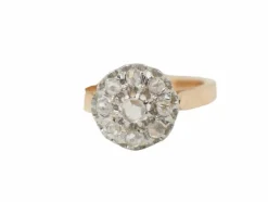 Bague ancienne en or rose, platine et diamants