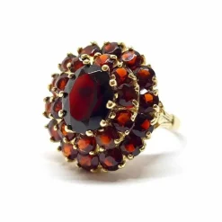 Bague ancienne fleur grenats or jaune
