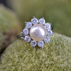 Bague ancienne flocon perle et diamants