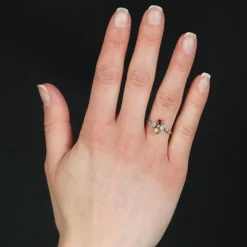 Bague ancienne grenat perle fine diamants