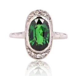 Bague ancienne grenat tsavorite et diamants en rose