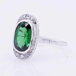 Bague ancienne grenat tsavorite et diamants en rose
