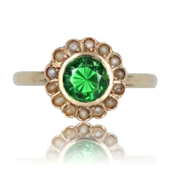 Bague ancienne grenat vert et perles fines