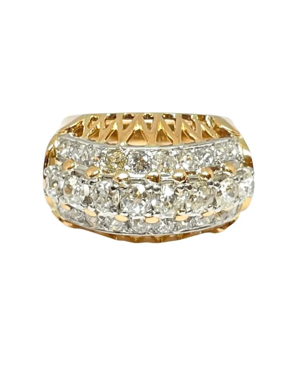 Bague ancienne jarretière en or jaune 18 carats et diamants taille ancienne