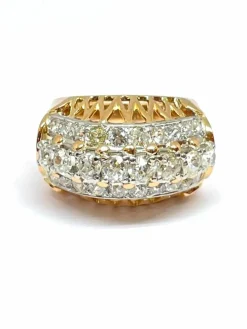 Bague ancienne jarretière en or jaune 18 carats et diamants taille ancienne