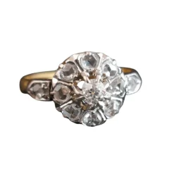 Bague Ancienne Marguerite Diamant taille ancienne et Diamants taille rose