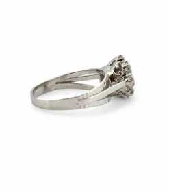 Bague ancienne marguerite or blanc et diamants