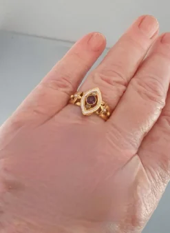BAGUE ANCIENNE MARQUISE EMAIL AMETHYSTE PERLES