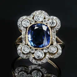 Bague ancienne Napoléon III saphir diamants