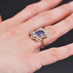 Bague ancienne Napoléon III saphir diamants