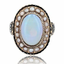 Bague ancienne opale perles fines émail
