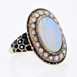 Bague ancienne opale perles fines émail