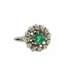 Bague ancienne or blanc diamants et émeraude